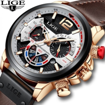 LIGE 8959 Mens Leather Quartz Watch