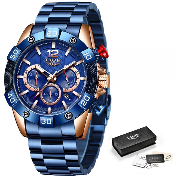 LIGE 10030 Blue Series Waterproof Quartz Watch