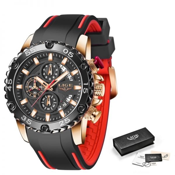 LIGE 10027 Waterproof Silicone Strap Sports Watch