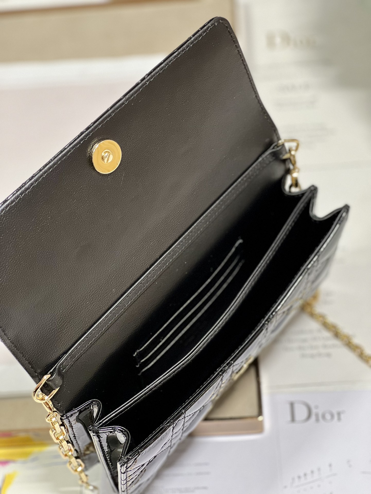 Branded Lady Dior Patent Clutch Small Pearl Black Flip Closure - Luxury Bags - 9