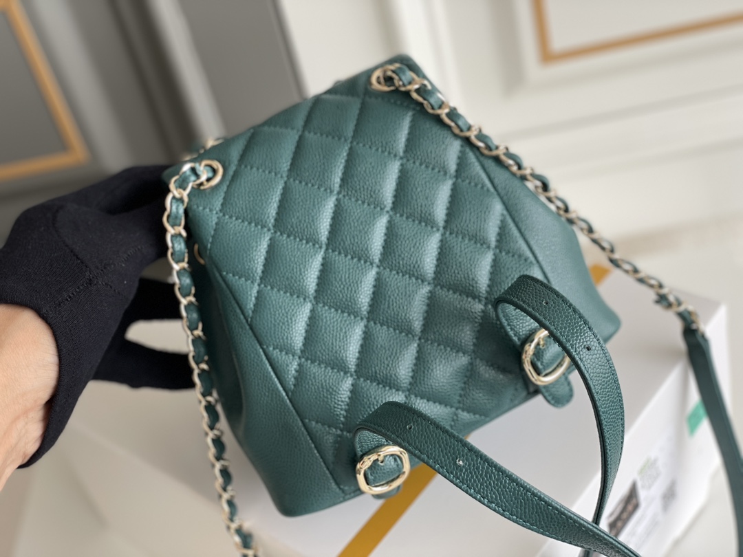 Lychee Leather Chanel Designer Brand Backpack 23P New Duma Small Peacock Green - Designer Brand Backpack - 3