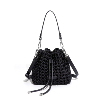 Suivea bag Woven bucket Bag For Women, Small Woven Hollow Out Handbag Silky-Soft Hollow fabric Travel Purse and hobo bag