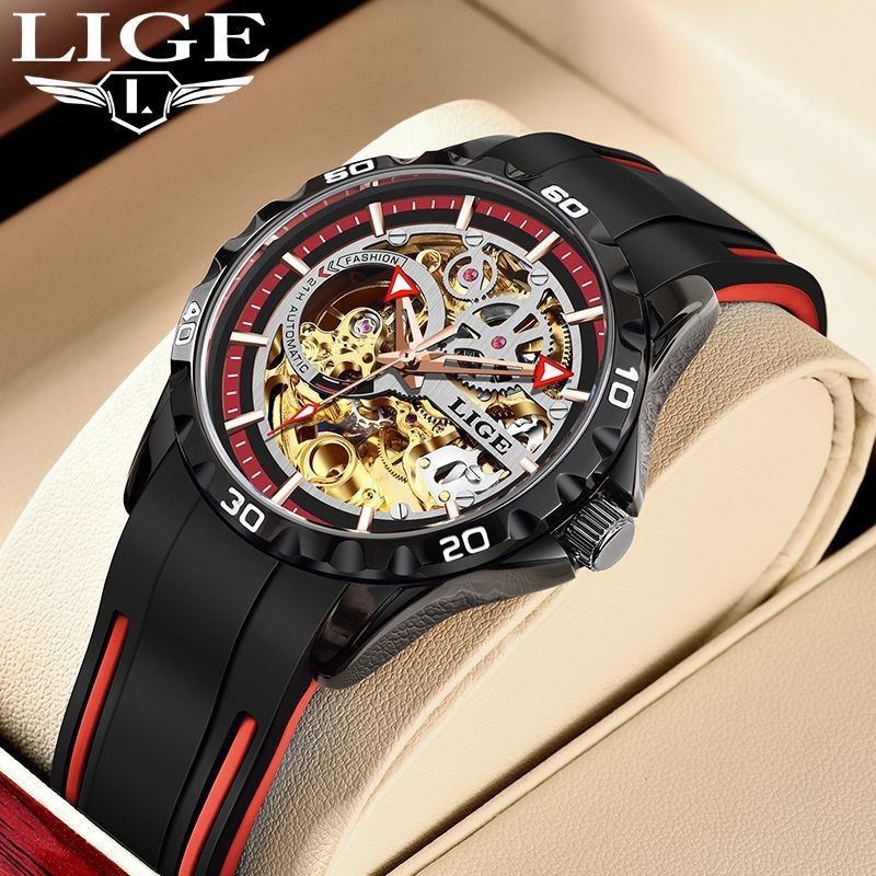 Lige/lige New Style Hollow Automatic Mechanical Men’s Watch Multifunctional Waterproof Sports Watch