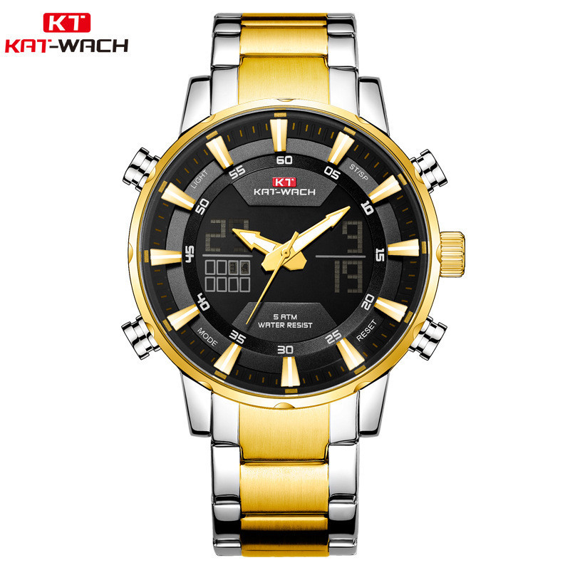 Kat-wach New Product Alloy Large watch Trendy Personality Fashion Men's watch watch Dual Display Steel Band Men's watch - Luxury Watches - 5