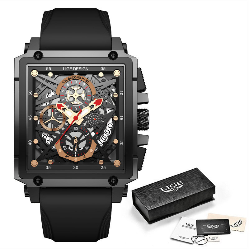 Lige/lige New Men's Watch Square Multi-Function Chronograph 30M Waterproof Watch - Luxury Watches - 7