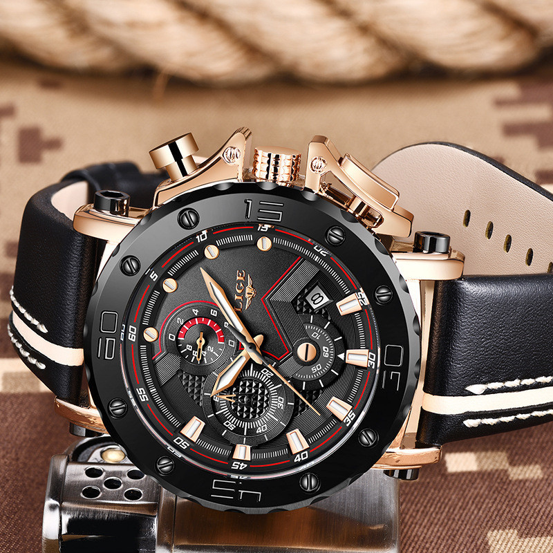 Lige LIGE Cross-Border Exclusive Supply Quartz Watch Calendar Multi-Function Waterproof Watch Chro - Luxury Watches - 3