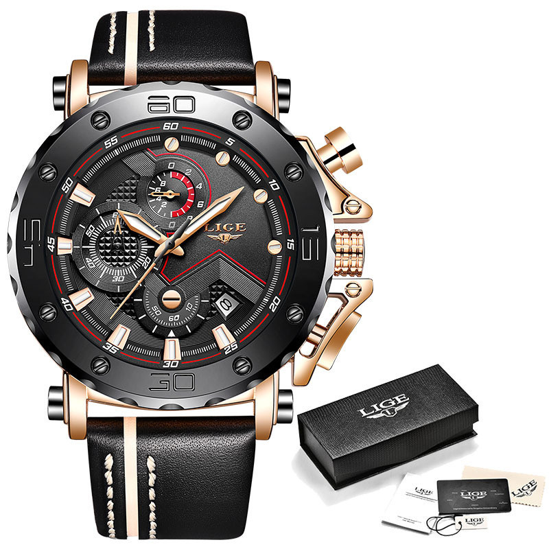 Lige LIGE Cross-Border Exclusive Supply Quartz Watch Calendar Multi-Function Waterproof Watch Chro - Luxury Watches - 5