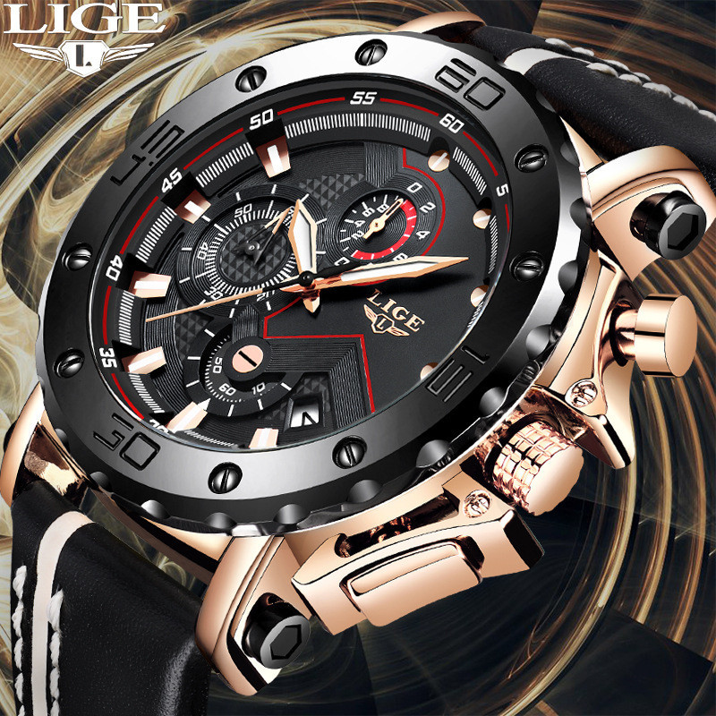 Lige LIGE Cross-Border Exclusive Supply Quartz Watch Calendar Multi-Function Waterproof Watch Chro