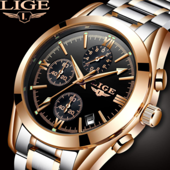 Lige LIGE 9839 New Style Steel Band Calendar Six-Hand Fashion Trend Business Men's Chronograph Belt Watch