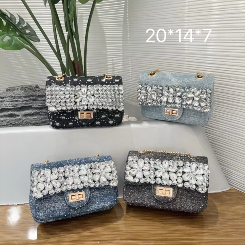 Crystal Flower Denim Bag Women Handbags Jean Shoulder Bags Mini Cute Tote Bag Crossbody Bag