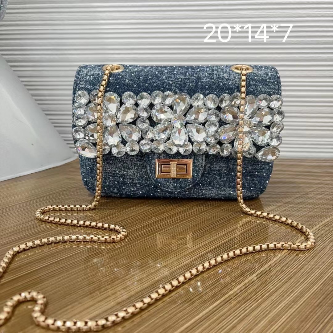 Crystal Flower Denim Bag Women Handbags Jean Shoulder Bags Mini Cute Tote Bag Crossbody Bag - Luxury Bags - 3