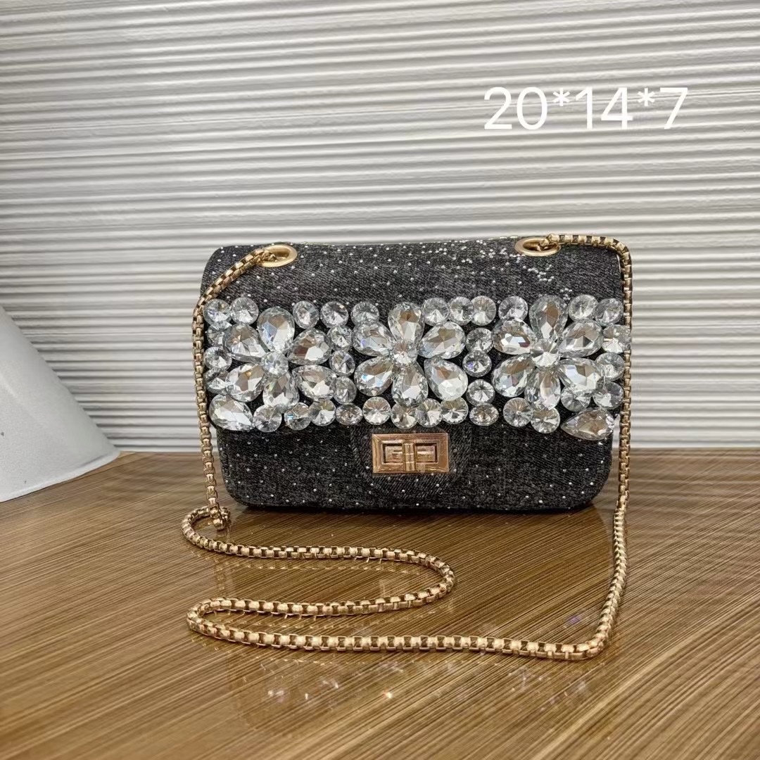 Crystal Flower Denim Bag Women Handbags Jean Shoulder Bags Mini Cute Tote Bag Crossbody Bag - Luxury Bags - 4