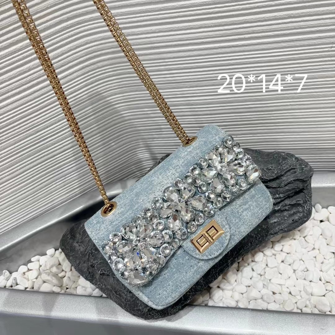 Crystal Flower Denim Bag Women Handbags Jean Shoulder Bags Mini Cute Tote Bag Crossbody Bag - Luxury Bags - 6